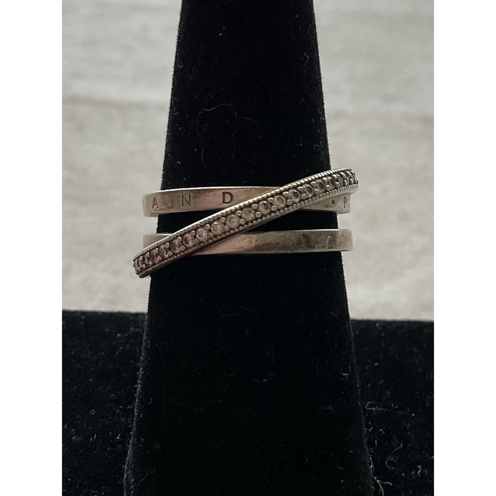 Pandora Crossover Pavé Triple Band Ring ALE 925 Sterling Silver Size 7.5